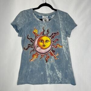 No Time Majestic Moon Sun Tshirt Acid Wash T-Shirt Celestial Moon Sun Tee Large